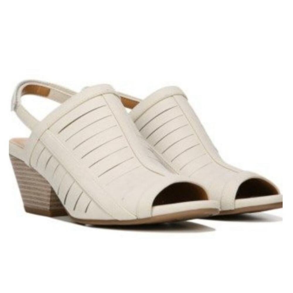 NATURAL SOUL Dayna Shell Smooth Cream Slingback Stacked Block Heel Sandals 8.5 W